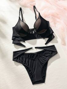 Conjunto de lencería con corte de sujetador & panty y soporte debajo del pecho - Negro - Ver 4