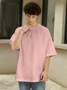 Manfinity Hypemode Quá lớn Nam Màu thuần Thả vai Áo thun - Màu Hồng  San hô - Xem 1