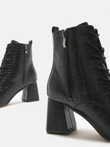 SheIn BIZ 女士時尚黑色高跟靴 - 黑色 - 查看 7