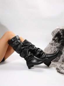 女士休閒平底/低跟長筒靴,女士新款時尚多功能黑色鞋子,適合休閒長靴。 - 黑色 - 查看 7