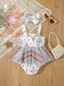 蕾絲拼接佩斯利花紋嬰童（女）洋裝 - 彩色 - 查看 2