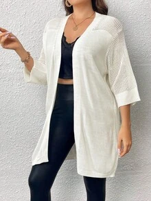 Celure Áo len cardigan thiết kế thường ngày màu trơn cỡ lớn - trắng - Xem 4