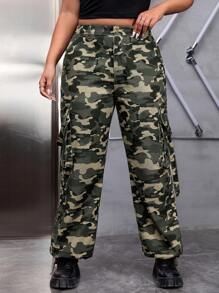 SHEIN EZwear 大碼迷彩印花側翻蓋口袋工裝牛仔褲 - 彩色 - 查看 1