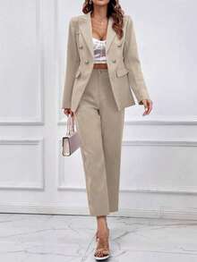 Double Breasted Blazer & Pants - 杏色 - 查看 5