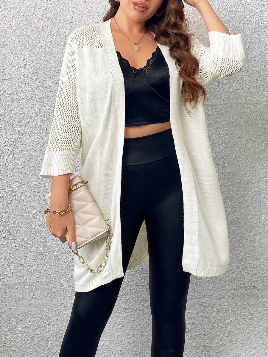 Celure Áo len cardigan thiết kế thường ngày màu trơn cỡ lớn - trắng - Xem 1
