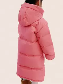 Tween Girl Letter Patched Zip Up Hooded Padded Coat - Pink - View 2