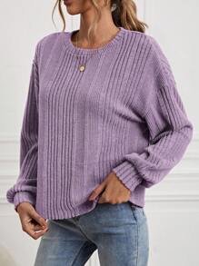 SHEIN Essnce Christmas Outfits Fair Isle-Inspired Knits Red Christmas Women All-Over Print Crew Neck Long Sleeve Casual Tee - Mauve Purple - View 4