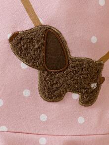 女嬰波點圖案荷葉邊洋裝帶狗狗刺繡 - 粉色 - 查看 4