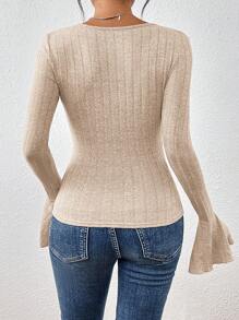 SHEIN Essnce Square Neck Flare Sleeve Tee - Apricot - View 2