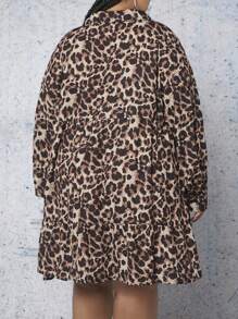 SHEIN CURVE+ Talla grande Vestido smock con estampado de leopardo de hombros caídos - Multicolor - Ver 2