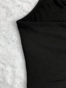 حمالة صدر هالتر عارية الظهر بتصميم مضلع عادي - الأسود - مشاهدة 4