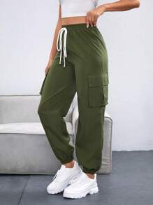 SHEIN Unity 女士長褲 - 軍綠色 - 查看 1