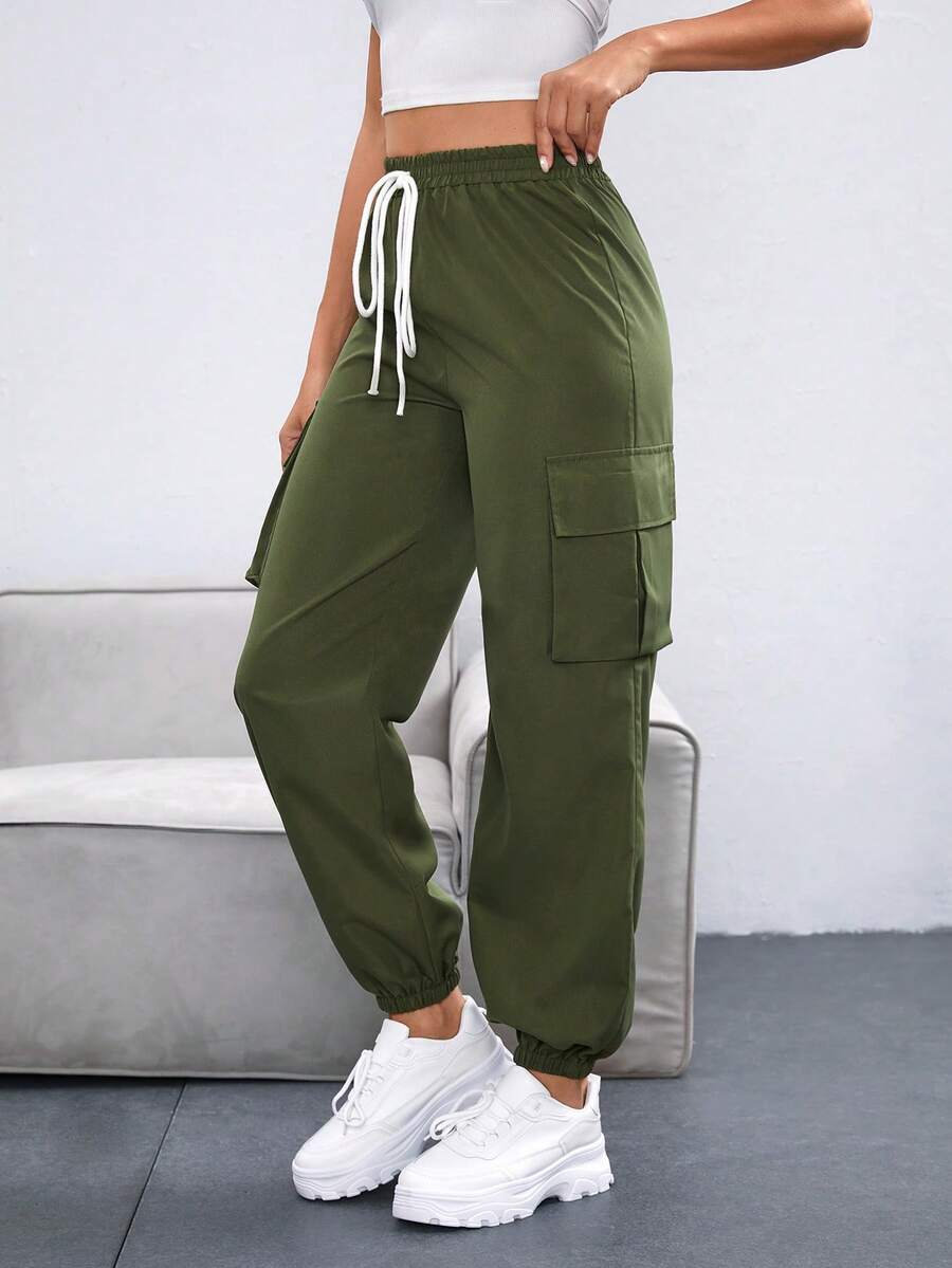 SHEIN Unity 女士長褲 - 軍綠色 - 查看 1