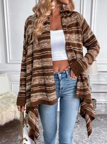 SHEIN LUNE 段染落肩袖開襟開衫 - 彩色 - 查看 3