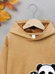SHEIN Tween Boy Panda Patched Drop Shoulder Hoodie - Khaki - View 10