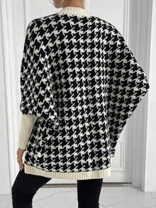 SHEIN Essnce 千鳥格圖案蝙蝠袖開襟開衫 - 黑色 - 查看 2