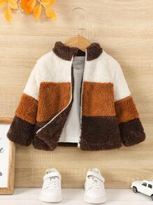Baby Girl Colorblock Zip Up Teddy Coat - Multicolor - View 3