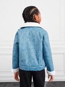 SHEIN Tween Girl Teddy Lined Zip Up Jacket - Multicolor - View 2