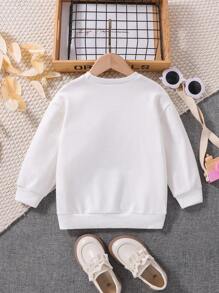 SHEIN Young Girl Embroidery Bee & Letter Pattern Drop Shoulder Sweatshirt - White - View 2