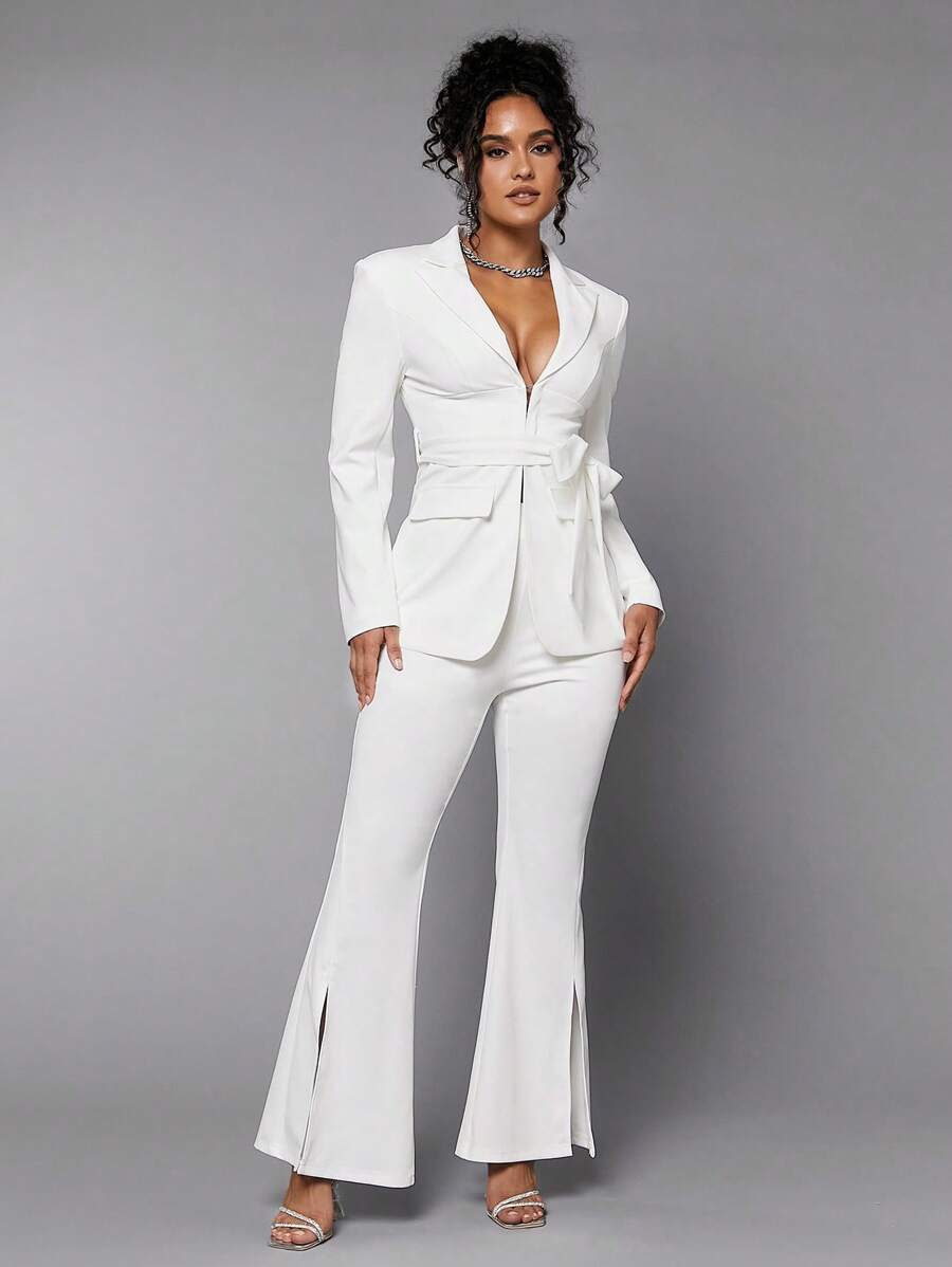 SHEIN BAE Chất rắn Viền chia cắt Quần ống loe