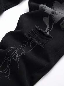 Men Figure Pattern Ripped Jeans - Black - View 8