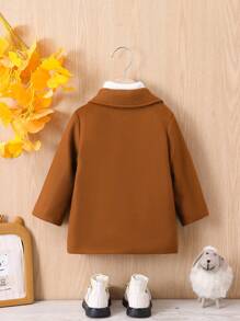 Baby Boy Dual Pocket Single Breasted Overcoat Without Sweater - Coffee Brown - View 2