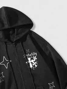 ROMWE MEN Goth 男士簡約風拉鍊運動衫 - 黑色 - 查看 7