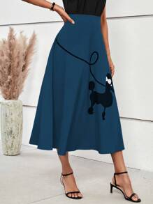 SHEIN Clasi Cartoon Graphic A-line Skirt - Navy Blue - View 1