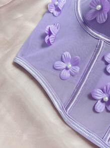 Myrelith Sujetador Con Aros Y Aplicaciones Florales Para Lencería - Lila Púrpura - Ver 3