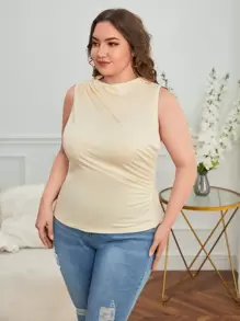 SHEIN Essnce Talla grande Top tank unicolor fruncido - Albaricoque - Ver 4