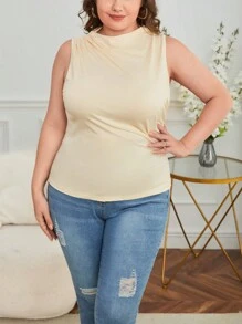 SHEIN Essnce Talla grande Top tank unicolor fruncido - Albaricoque - Ver 5