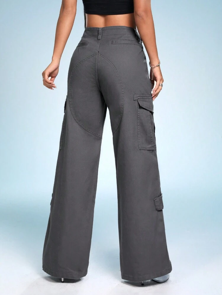 Flap Pocket Side High Waist Jeans