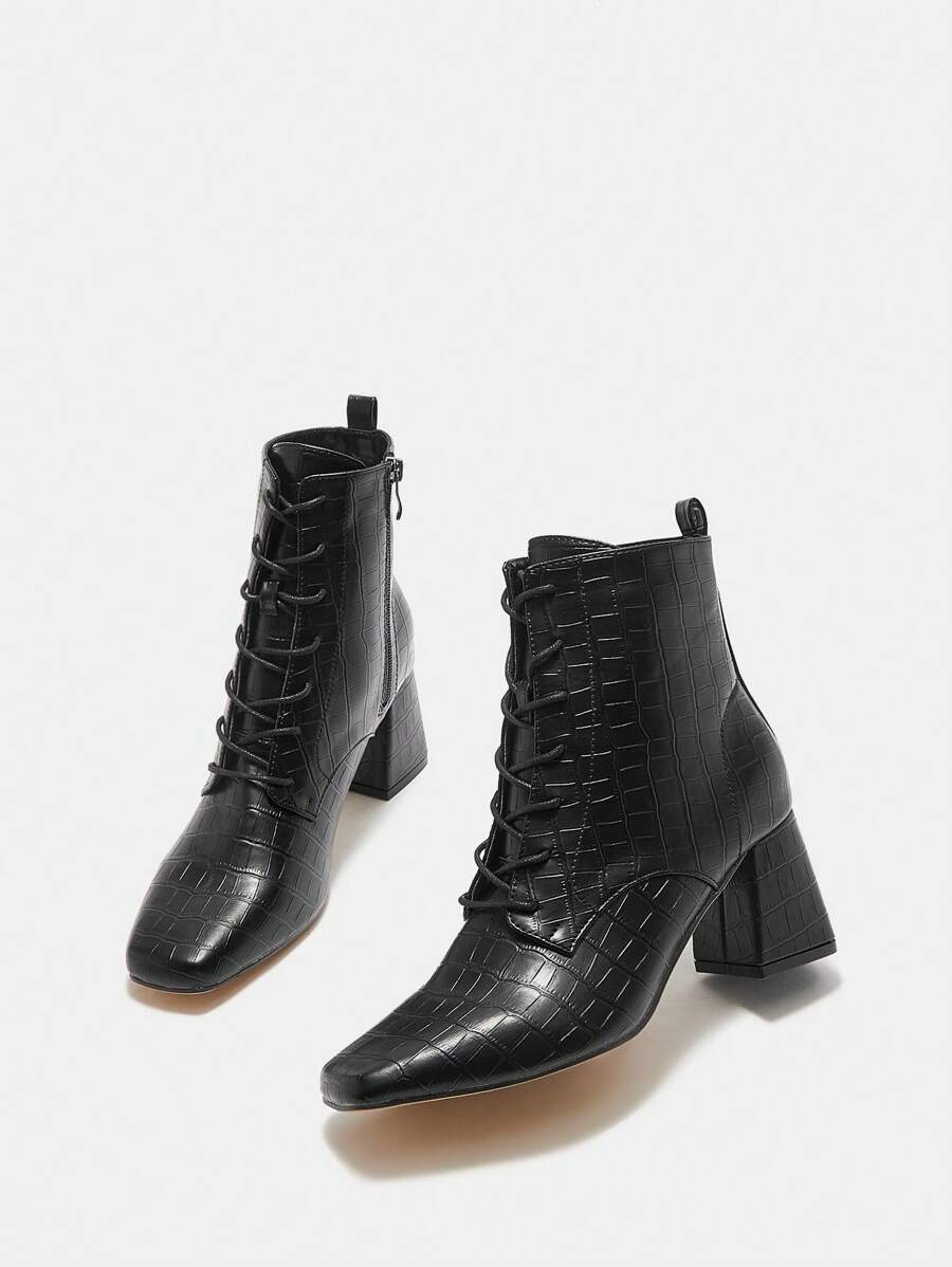 SheIn BIZ 女士時尚黑色高跟靴 - 黑色 - 查看 1