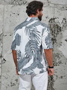 Manfinity RSRT Hommes Plus Chemise Imprimé Tropical - Blanc - Voir 2