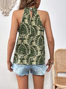 SHEIN VCAY Allover Print Keyhole Back Blouse - Multicolor - View 2