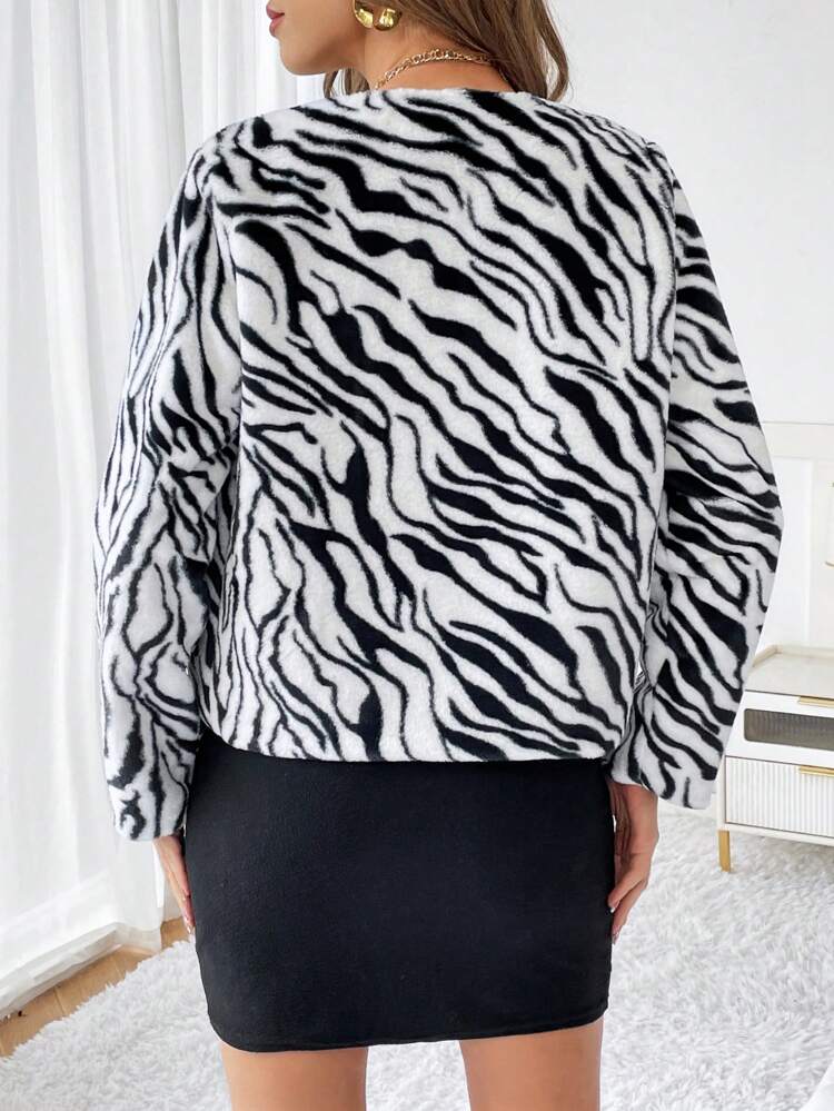 Zebra Striped Print Open Front Jacket