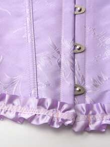 女式提花露背系带紧身胸衣塑身衣上衣，无缝露肩短款上衣，适合新年派对、情人节、节日、万圣节服装 - 紫色 - 查看 4