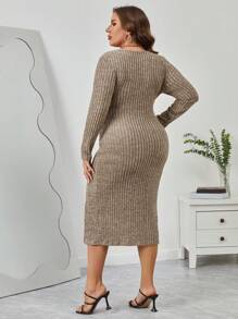 SHEIN Privé Hơn Cắt bỏ eo Tách đùi Đầm - Màu nâu  Mocha - Xem 2