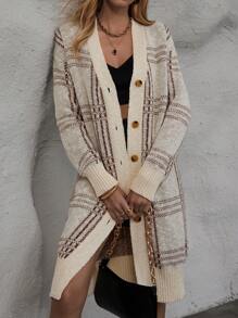 SHEIN LUNE Plaid Pattern Drop Shoulder Cardigan Fall Cloth For Women