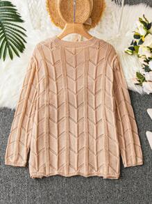 Calvaya Plus Solid Textured Knit Sweater Knit Pullover Fall Winter Outfit - Brown - View 2