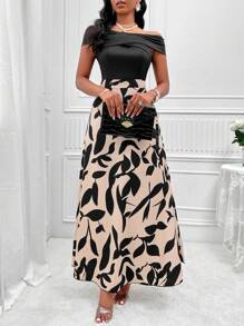 Zolique Leaf Print Off Shoulder Dress