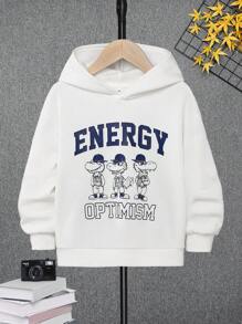 Young Boy Letter & Cartoon Graphic Sweatshirt - White - View 1
