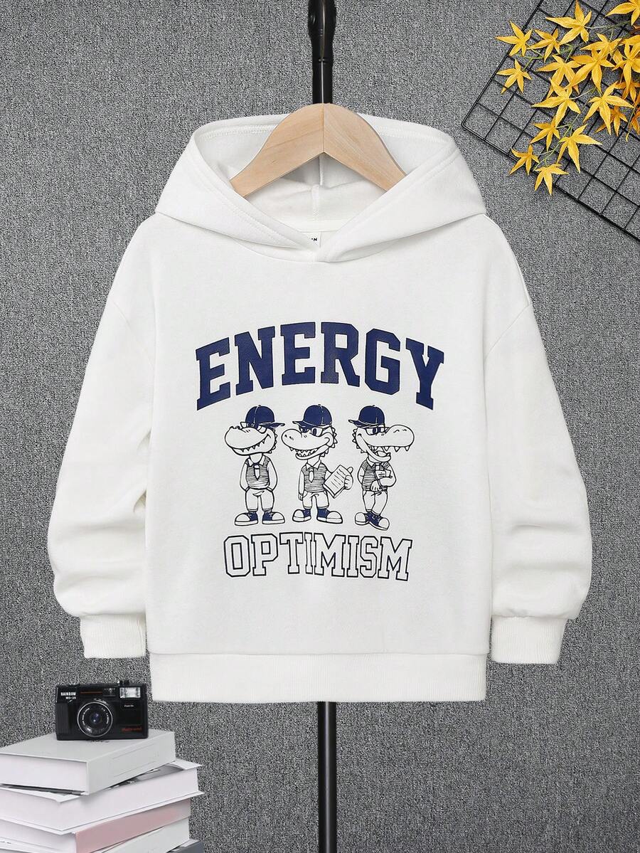 Young Boy Letter & Cartoon Graphic Sweatshirt - White - View 1