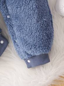 Đứa bé gái Chi tiết về Flap áo có mũ Teddy Áo liền quần - Màu xanh lam - Xem 4