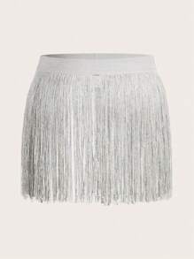 SHEIN ICON Hơn Viền rìa Váy - Bạc - Xem 1