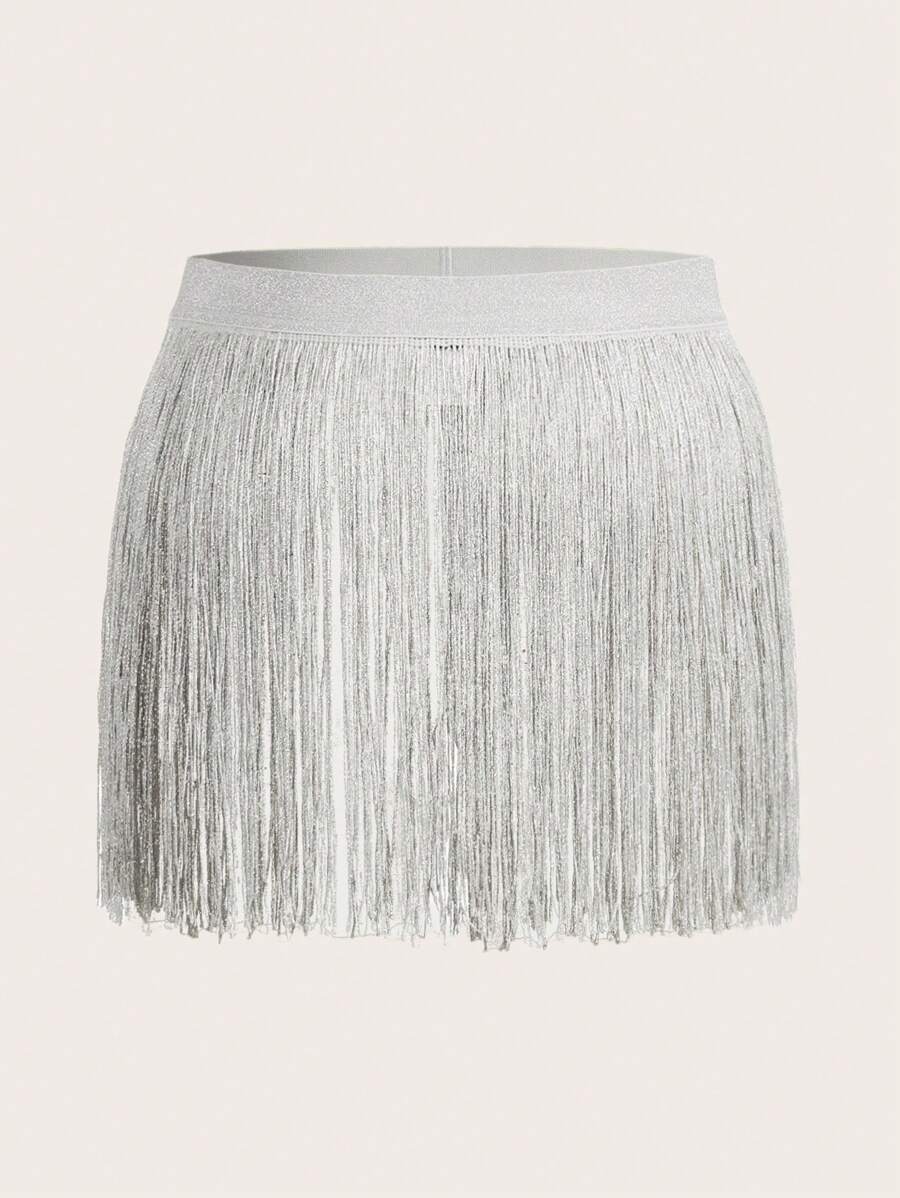 SHEIN ICON Hơn Viền rìa Váy - Bạc - Xem 1