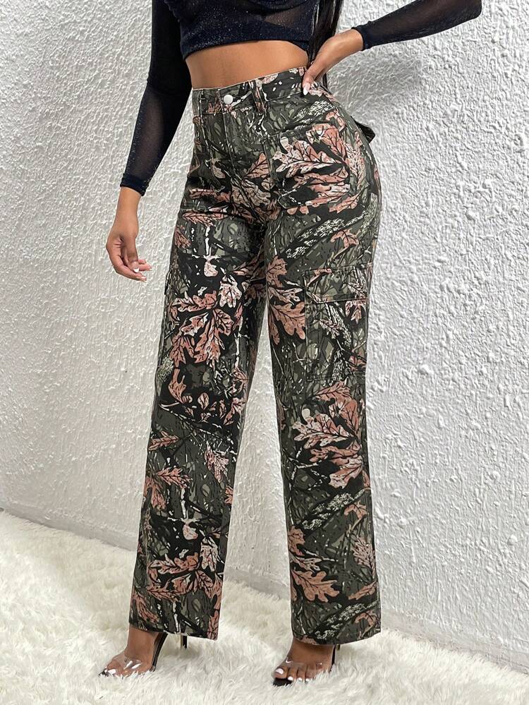 Allover Print Straight Leg Jeans
