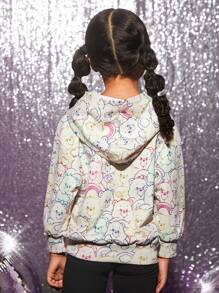 SHEIN X Care Bears Young Girl Cute Cartoon Bear Allover Print Oversized Casual Hooded Long Sleeve Sweatshirt - Khaki - View 9