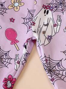 Cô Gái Trẻ Lá thư & Bản in Halloween Áo thun & Quần ống loe - trắng - Xem 7