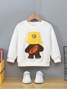 Chàng trai trẻ Phim hoạt hình vá Thả vai Áo nỉ - trắng - Xem 1